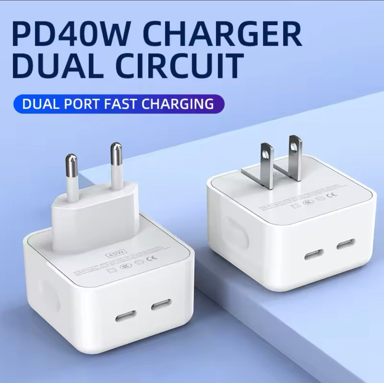 Double chargeur PD 40W Adaptateur de charge rapide pour iPhone14 Xiaomi Huawei Samsung Chargeur de téléphone portable Charge rapide