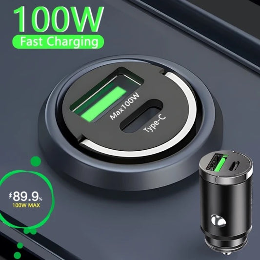 100W Mini Chargeur de Voiture Briquet Charge Rapide pour iPhone QC3.0 Mini PD USB Type C Chargeur de Téléphone de Voiture pour Xiaomi Samsung Huawei