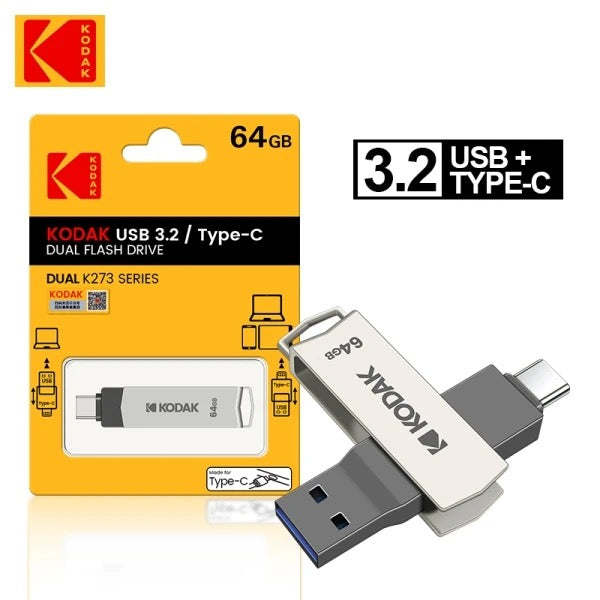 KODAK K273 USB3.2 Metal type c USB Flash Drive 64GB Type C 2 en 1 USB Stick Dual Pour Ordinateurs et Smartphones