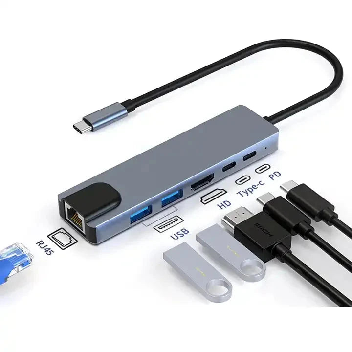 Adaptateur réseau Ethernet RJ45 6 ports Type C PD USB 3.0 Multiport USB C Hub Station d'accueil pour ordinateur portable avec fonction de charge Shenzhen Oufei'er Technology Co.,ltd