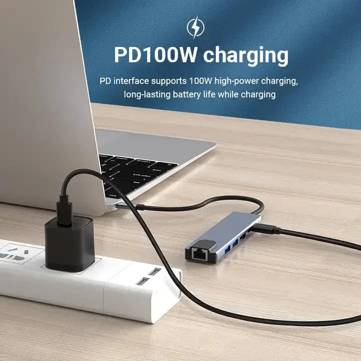 Adaptateur réseau Ethernet RJ45 6 ports Type C PD USB 3.0 Multiport USB C Hub Station d'accueil pour ordinateur portable avec fonction de charge Shenzhen Oufei'er Technology Co.,ltd