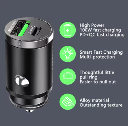 100W Mini Chargeur de Voiture Briquet Charge Rapide pour iPhone QC3.0 Mini PD USB Type C Chargeur de Téléphone de Voiture pour Xiaomi Samsung Huawei